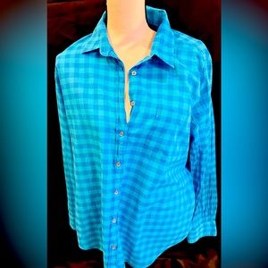 J. Crew, New without Tags Blue Checkered Print Long Sleeve Top; Size XL